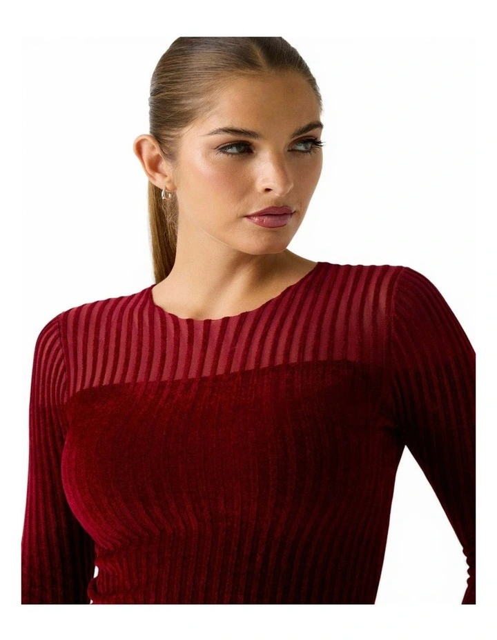 Rowena Rib Chenille Sweater in Red image 3