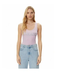 Sleeveless Embellished Tank Top in Pink Logo