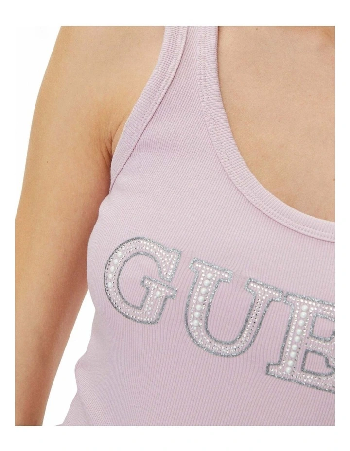 Sleeveless Embellished Tank Top in Pink Logo image 4