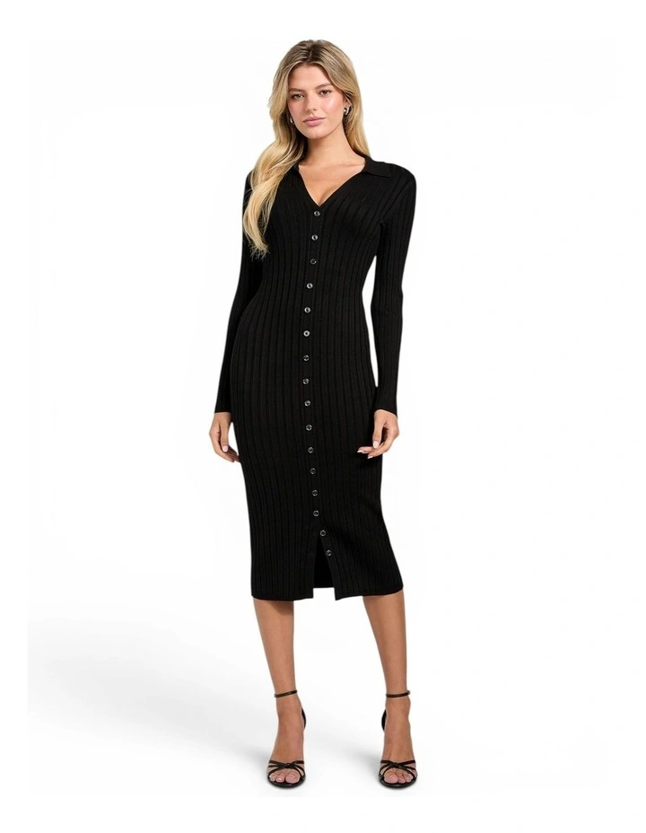 Eco Miranda Ribbed Sweater Dress in Black image 2