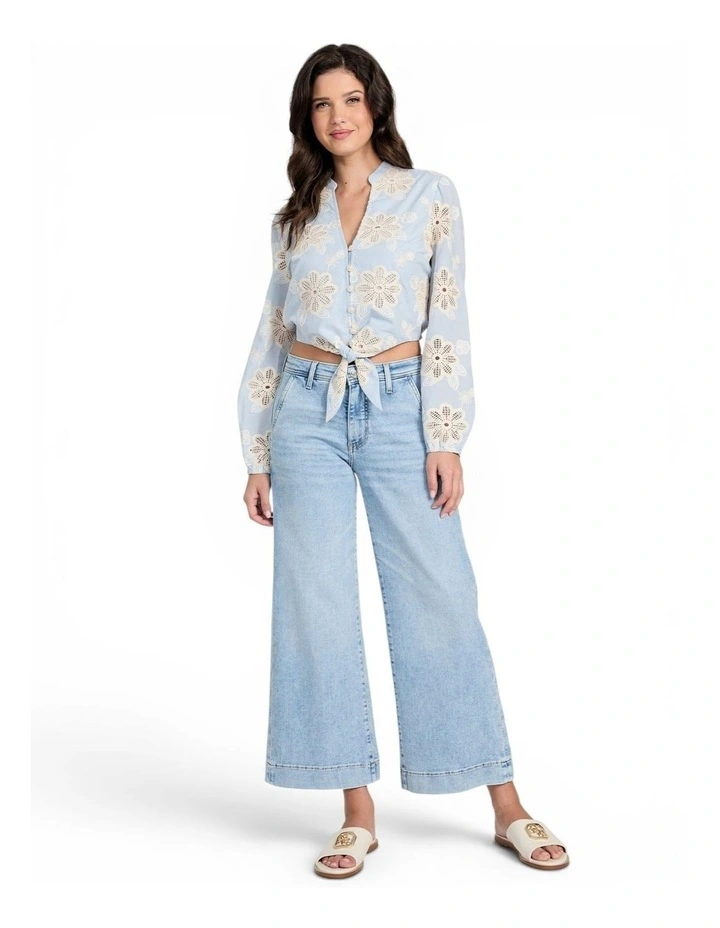 Hazel Tie Front Top in Floral Blue image 2