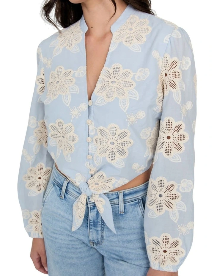Hazel Tie Front Top in Floral Blue image 3