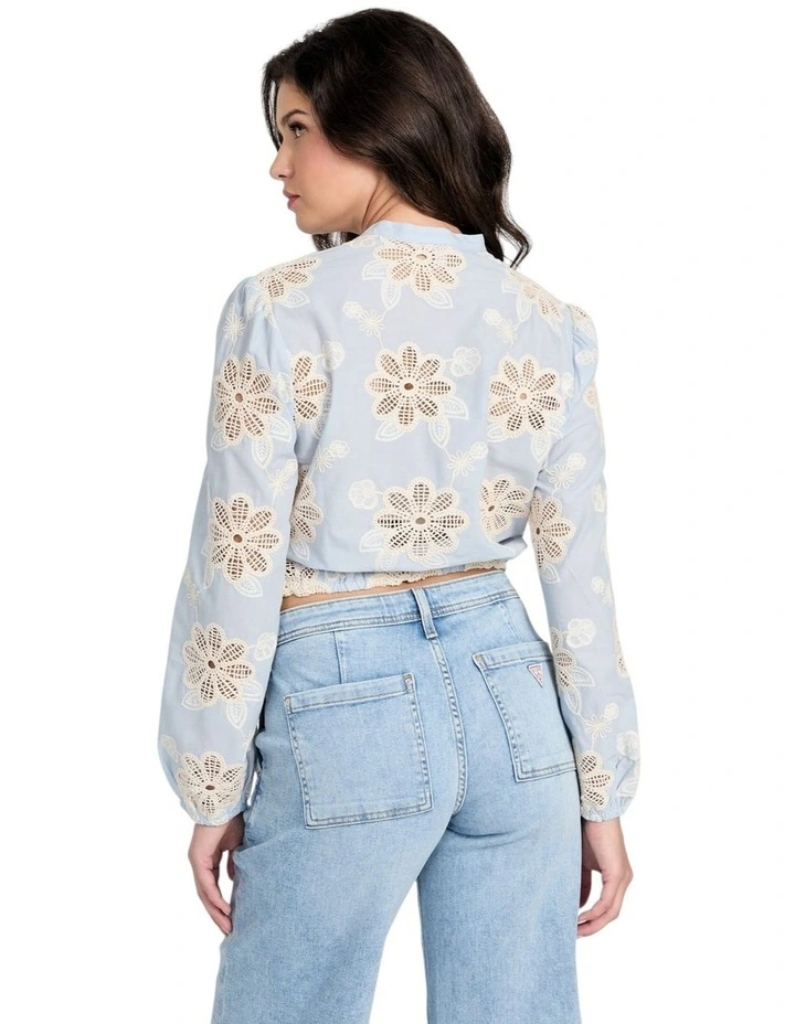 Hazel Tie Front Top in Floral Blue image 4