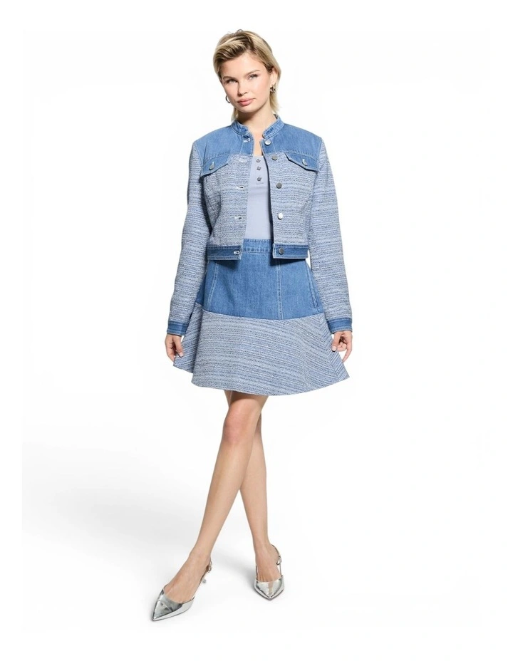 Elsie Tweed Mix Denim Skirt in Blue image 2