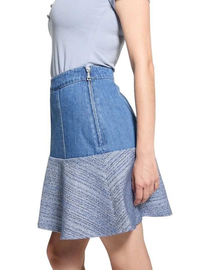 Elsie Tweed Mix Denim Skirt in Blue image 4