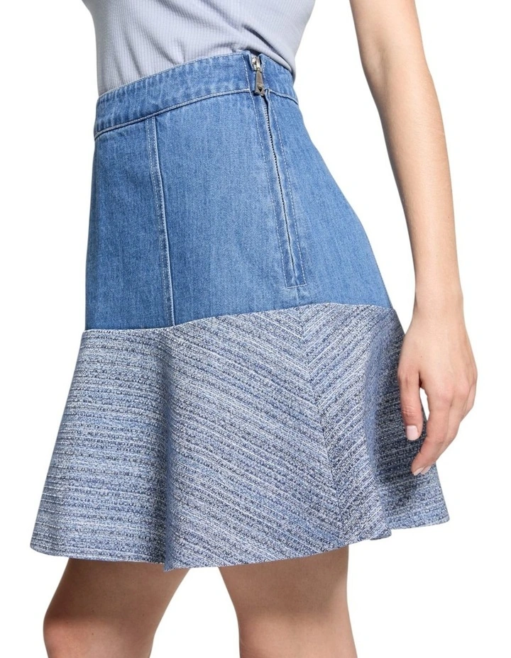 Elsie Tweed Mix Denim Skirt in Blue image 5