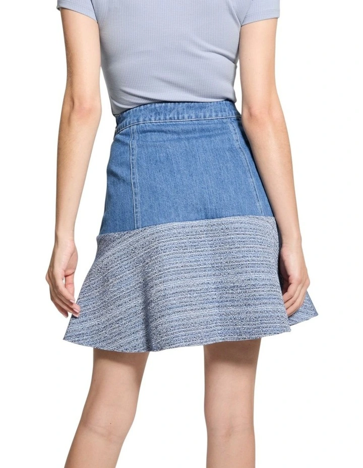 Elsie Tweed Mix Denim Skirt in Blue image 6