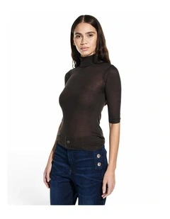 Short Sleeve Rib Lou Sweater in Bark Brown
