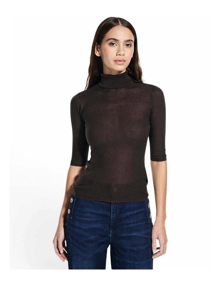 Short Sleeve Rib Lou Sweater in Bark Brown image 3