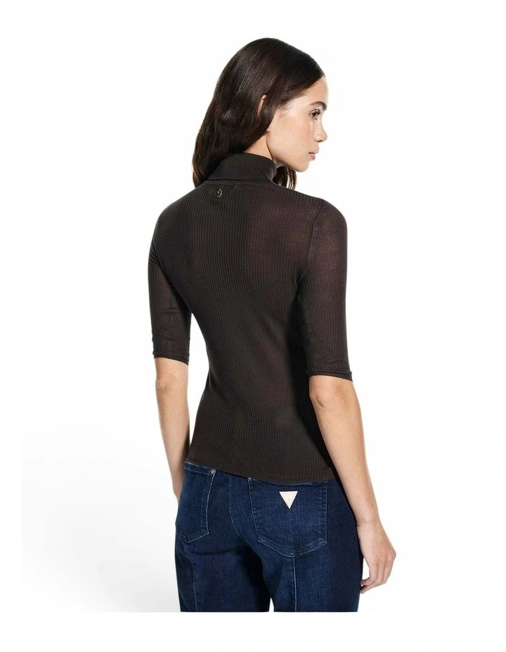 Short Sleeve Rib Lou Sweater in Bark Brown image 5