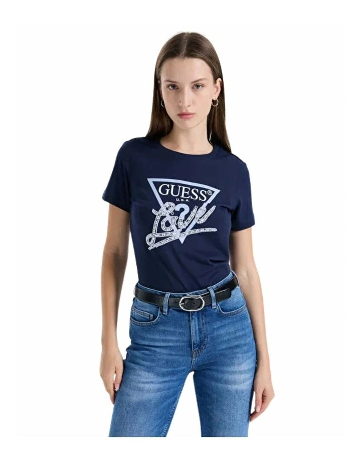Love Triangle Pearls Short Sleeve T-Shirt in Blue image 1