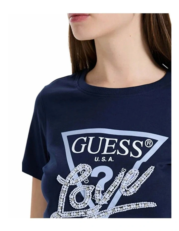 Love Triangle Pearls Short Sleeve T-Shirt in Blue image 4