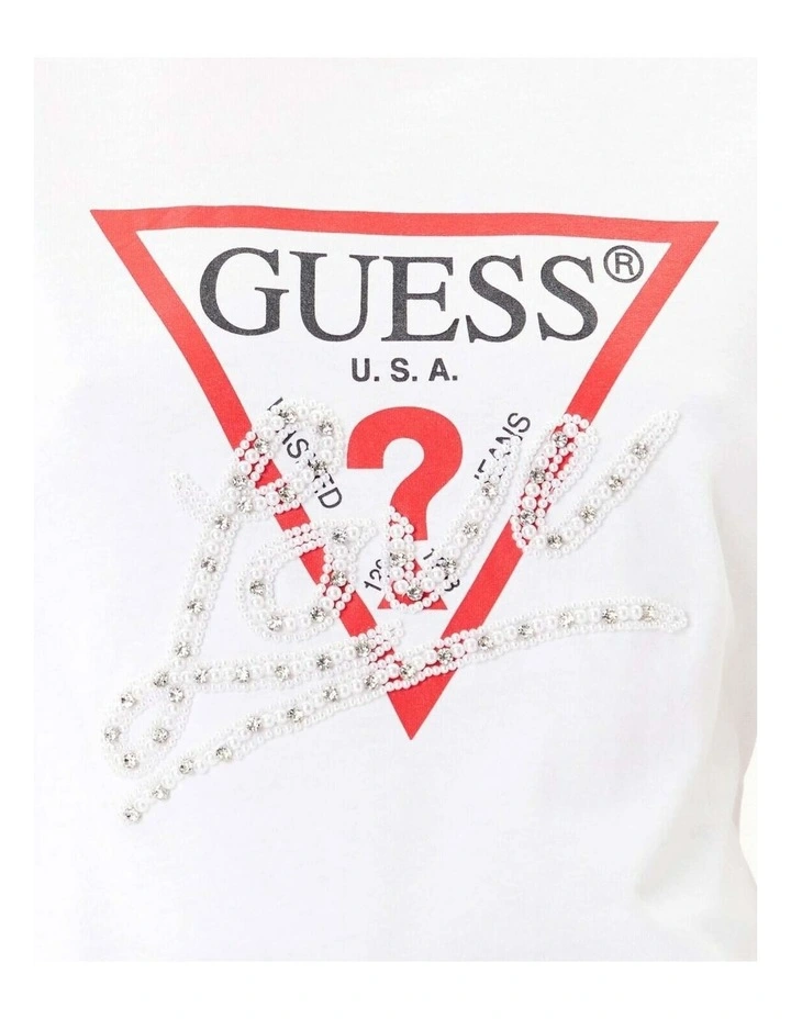 Love Triangle Pearls Short Sleeve T-Shirt in White image 4