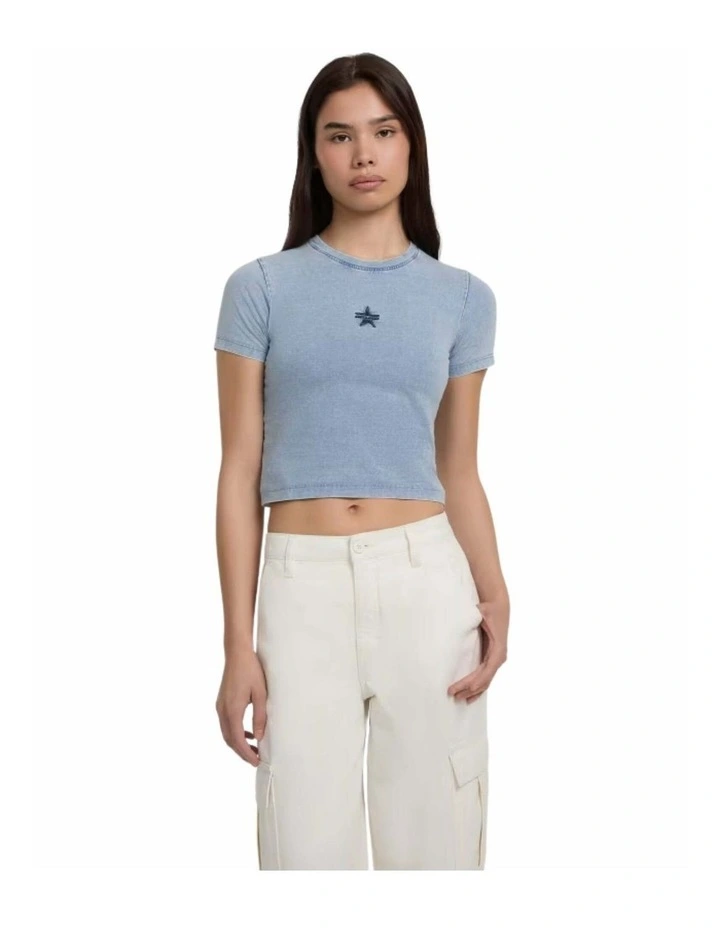Guess Jeans Crew Neck Star Crop T-Shirt in Blue image 1