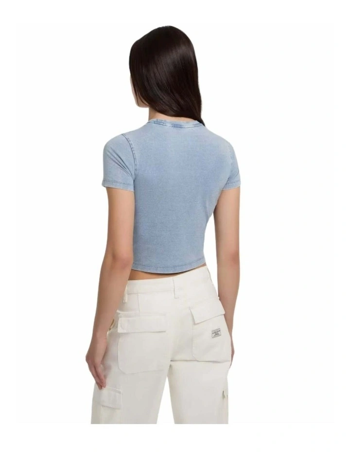 Guess Jeans Crew Neck Star Crop T-Shirt in Blue image 3