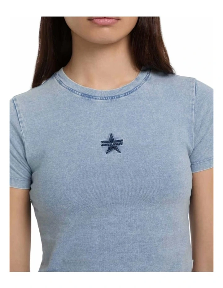 Guess Jeans Crew Neck Star Crop T-Shirt in Blue image 4