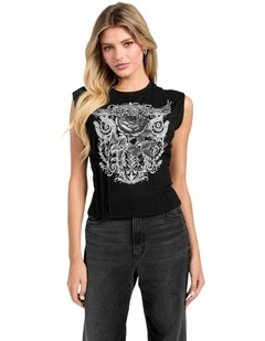 Eco Rocker Rose Smocked T-shirt in Black