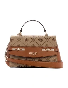 Melinda Top Handle Crossbody Flap Bag in Latte Logo
