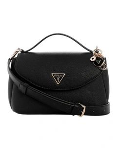 Evie Top Handle Crossbody Flap Bag in Black
