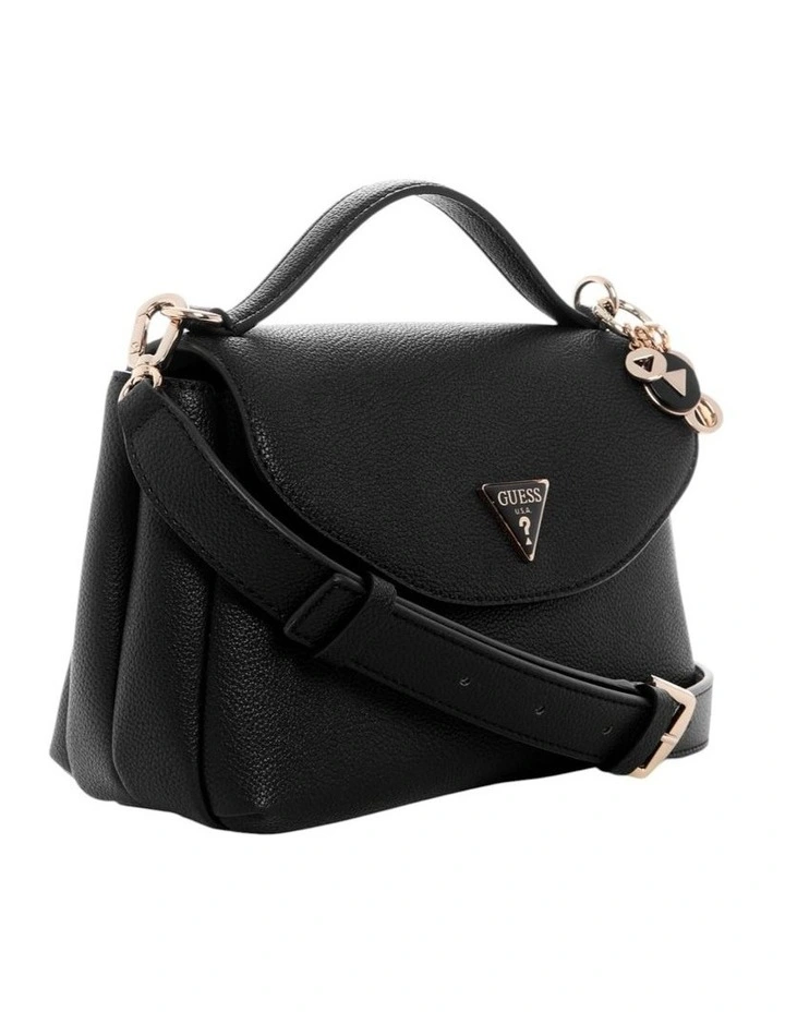 Evie Top Handle Crossbody Flap Bag in Black image 3