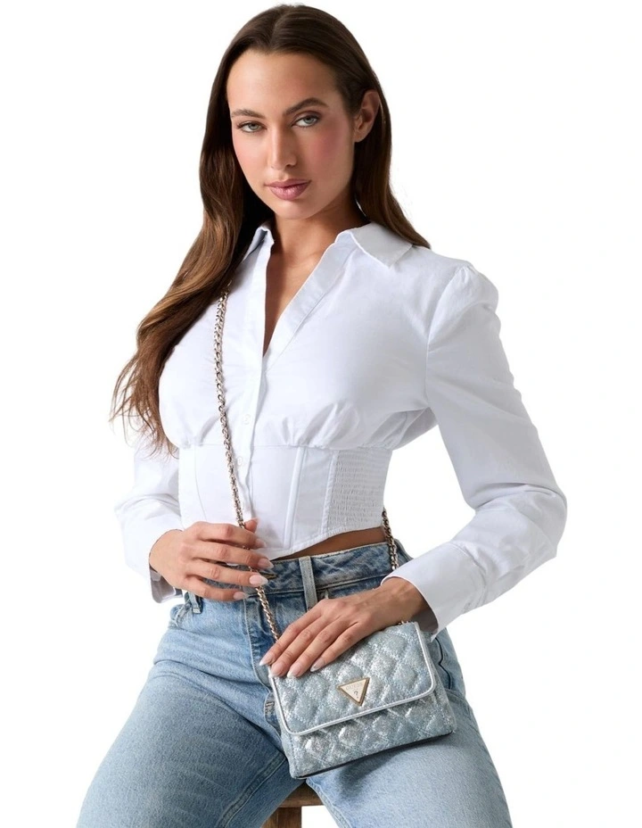 Giully II Mini Convertible Crossbody Flap Bag in Metallic Denim image 2