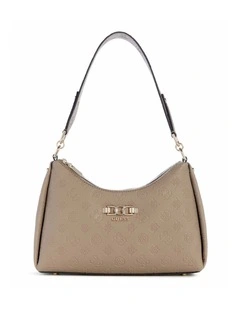 Anise Double Zip Shoulder Bag in Dark Taupe Logo