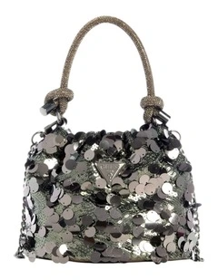 Holiday Shine Pouch Satchel Bag in Pewter