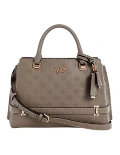 Zarela Luxury Satchel Bag in Dark Taupe Logo