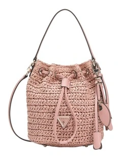 Ofelia Top Handle Bucket Bag in Coral Pink