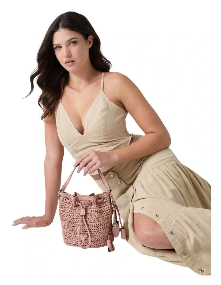 Ofelia Top Handle Bucket Bag in Coral Pink image 2