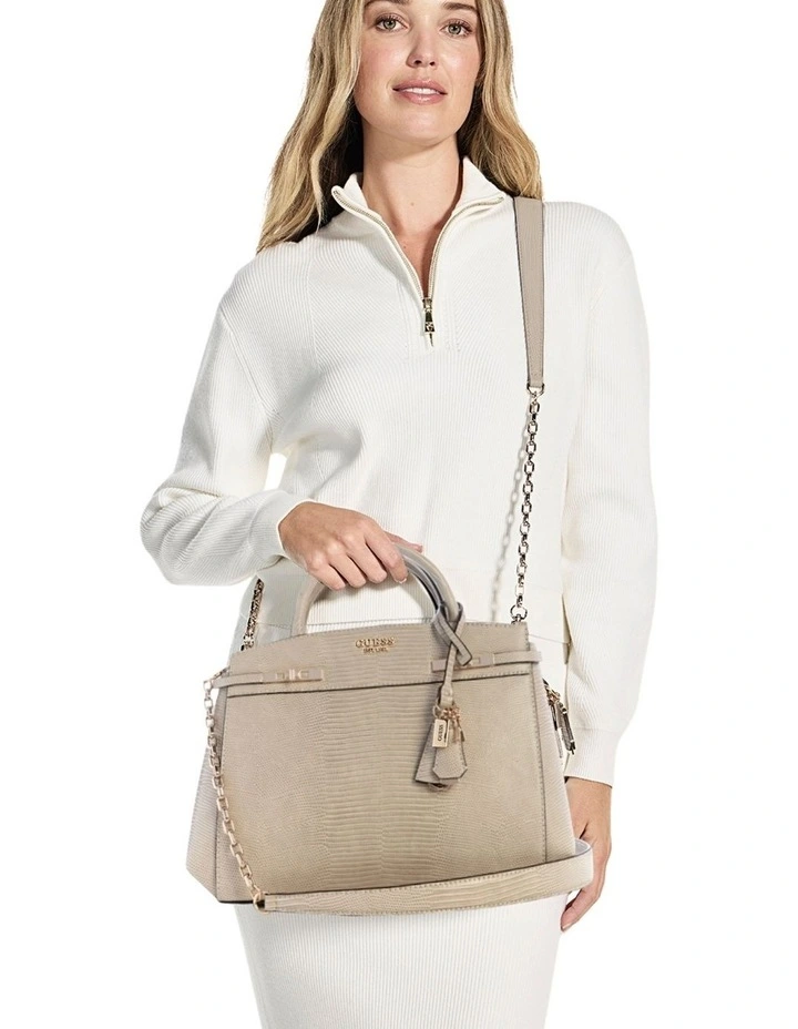 Melinda Triple Compartment Satchel Bag in Light Taupe image 2