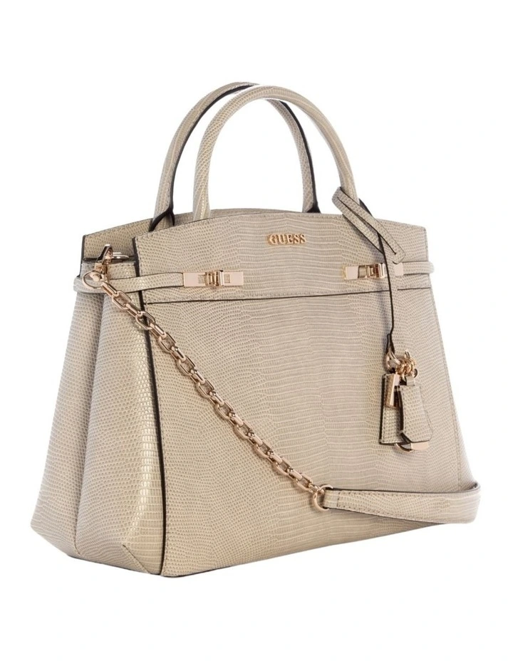 Melinda Triple Compartment Satchel Bag in Light Taupe image 3