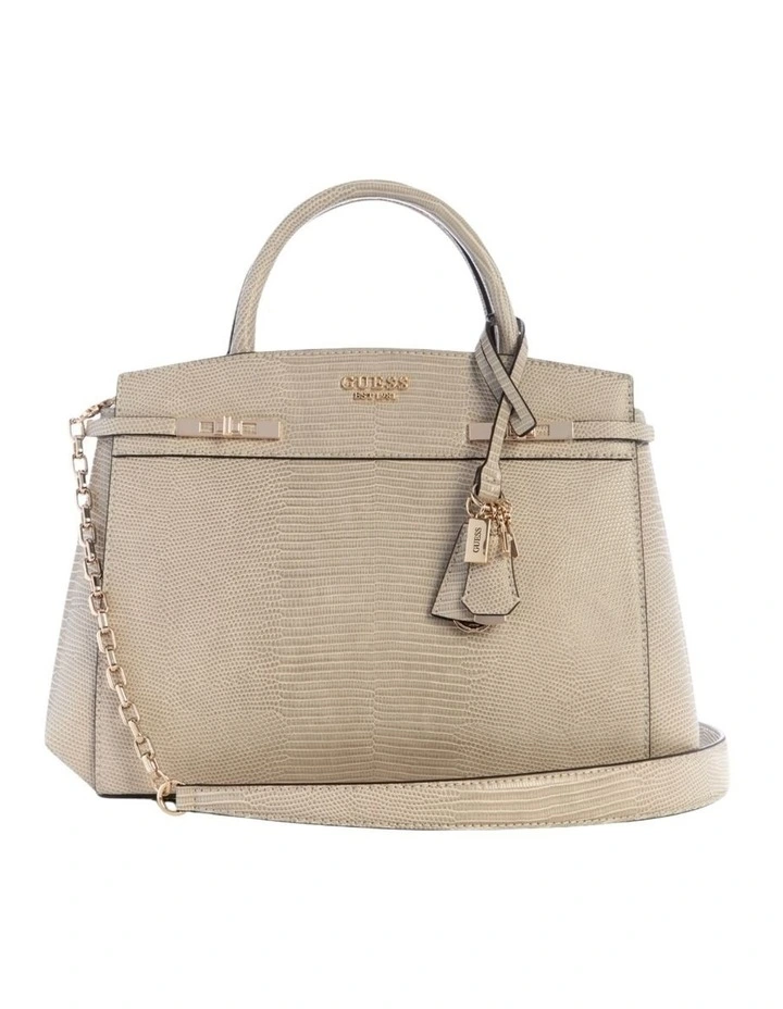 Melinda Triple Compartment Satchel Bag in Light Taupe image 4