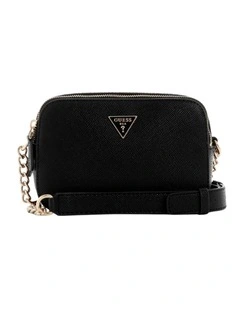 Noelle Double Zip Camera Crossbody Bag  in Black