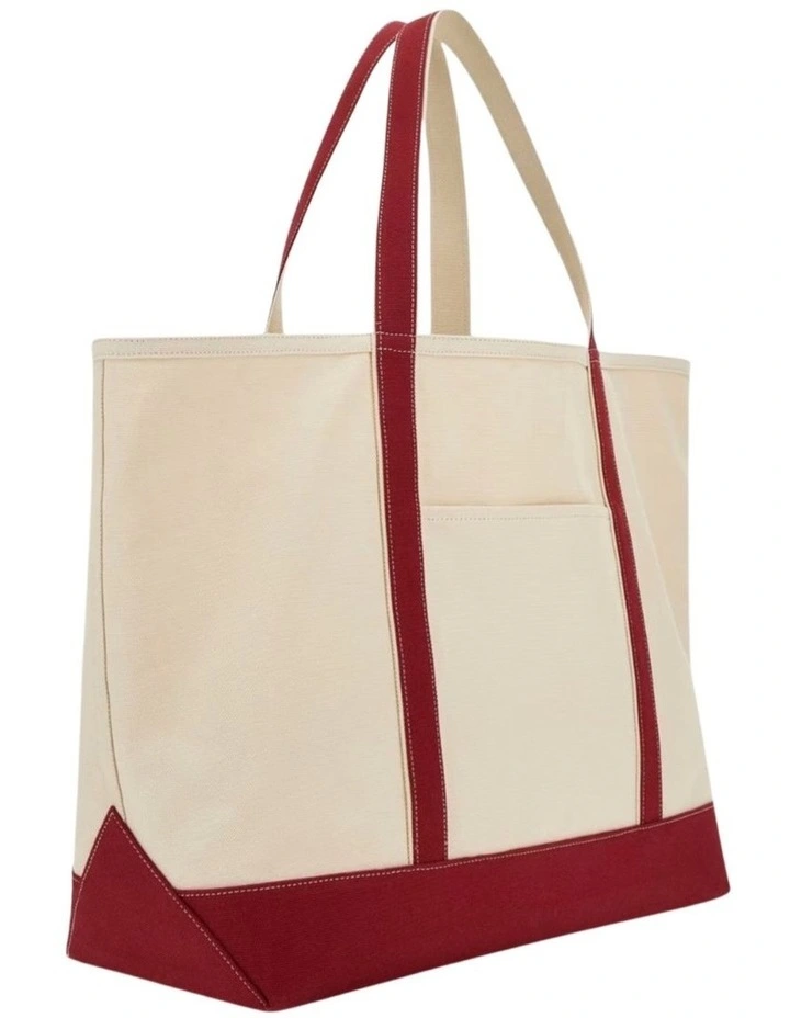 Summerline Extra Large Tote Bag in Natural/Maroon image 2