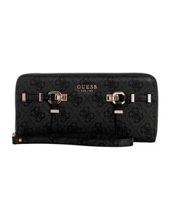 Black Logo Leona Large Zip-Around Wallet in Coal Logo
