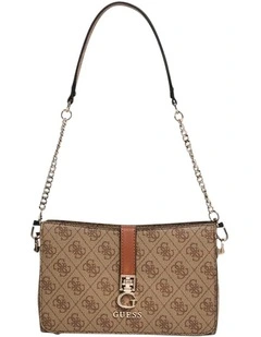 Zamira Top Zip Shoulder Bag in Latte Logo