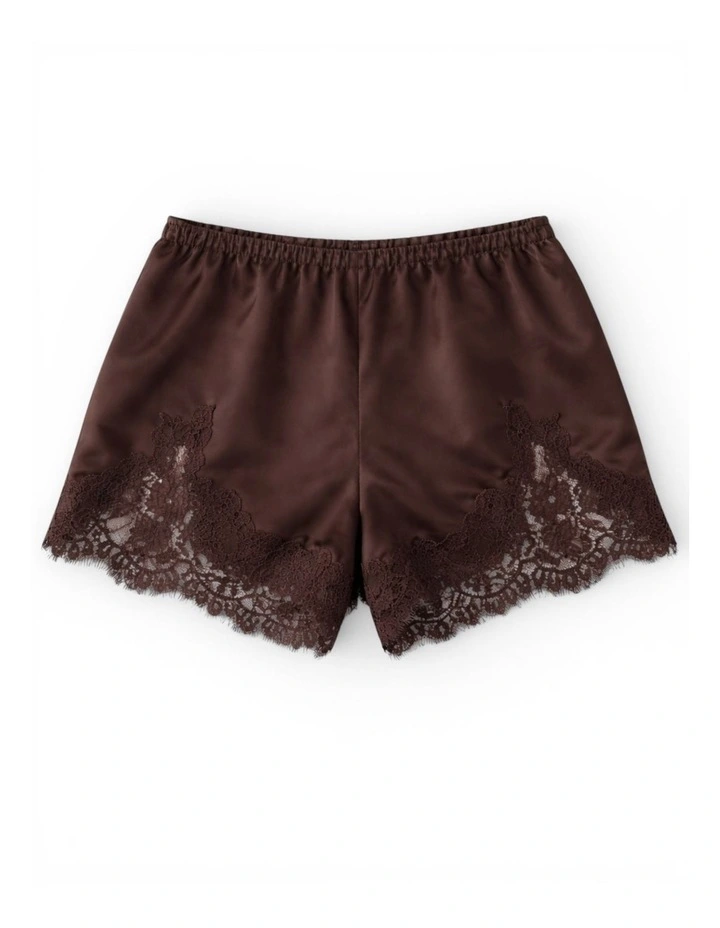 Lyra Lace Trim Shorts in Brown image 2