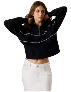 Guess Jeans Oversized Half Zip Sweatshirt in Black