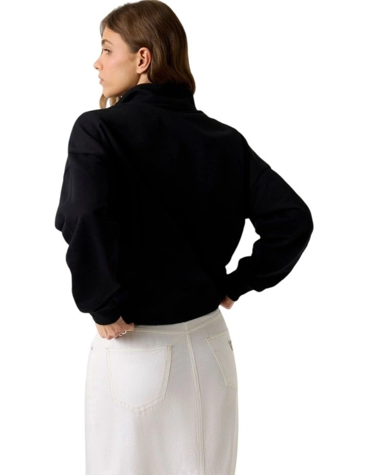Guess Jeans Oversized Half Zip Sweatshirt in Black image 3