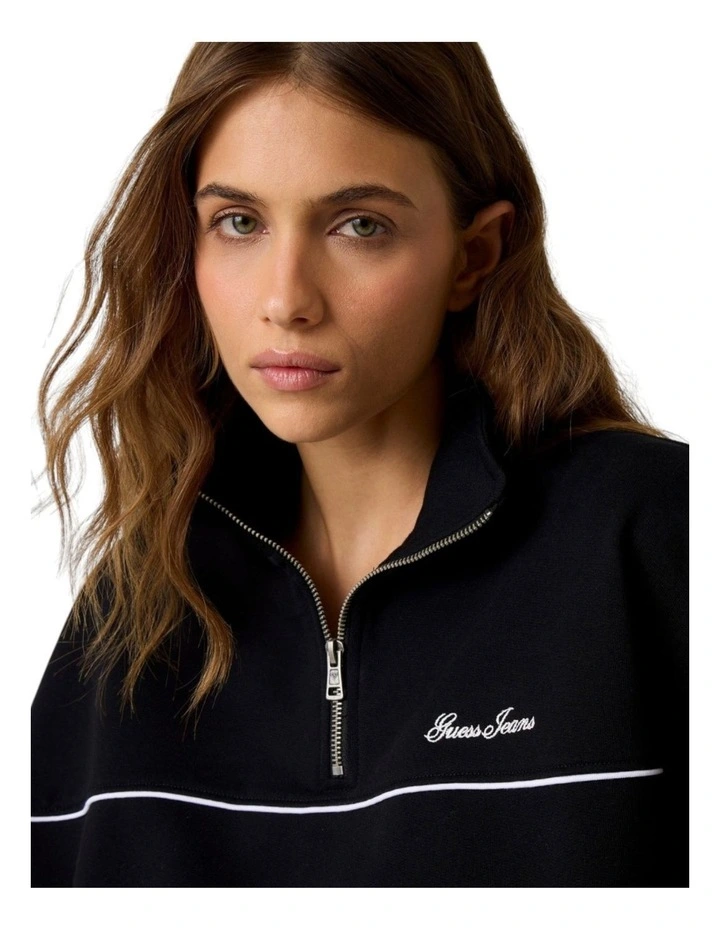 Guess Jeans Oversized Half Zip Sweatshirt in Black image 4