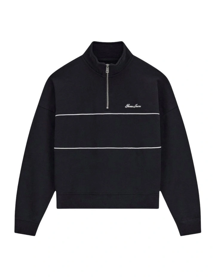 Guess Jeans Oversized Half Zip Sweatshirt in Black image 5