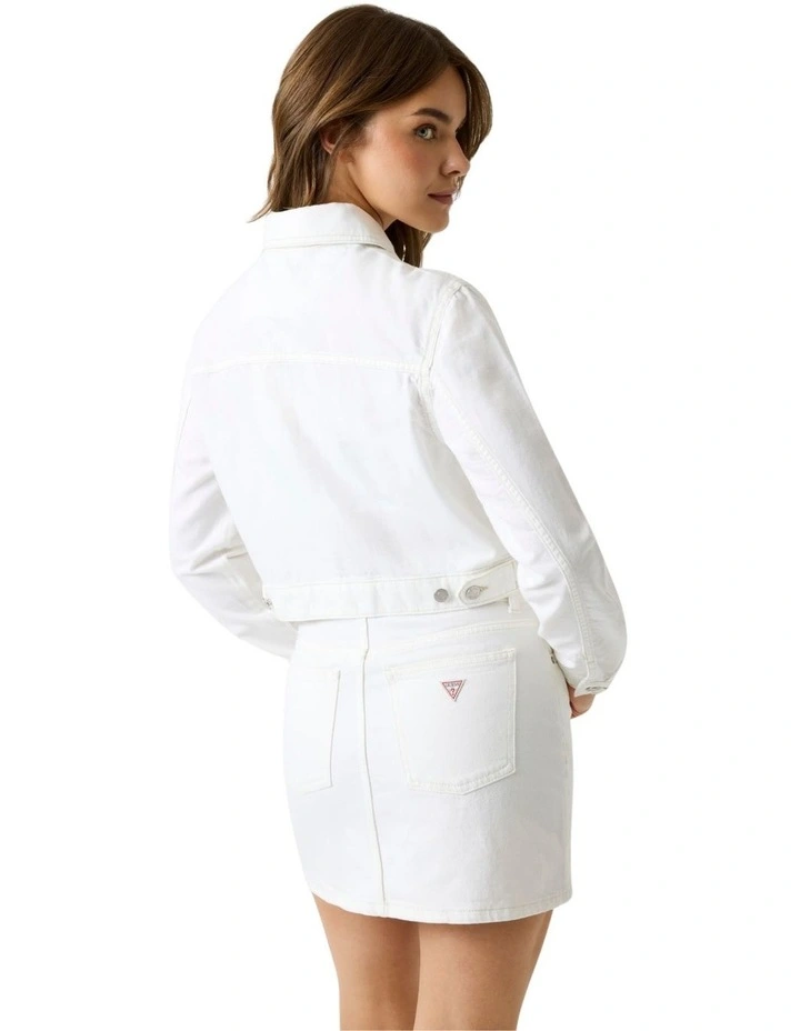 Guess Jeans Cropped Zipped Trucker Jacket in White image 4