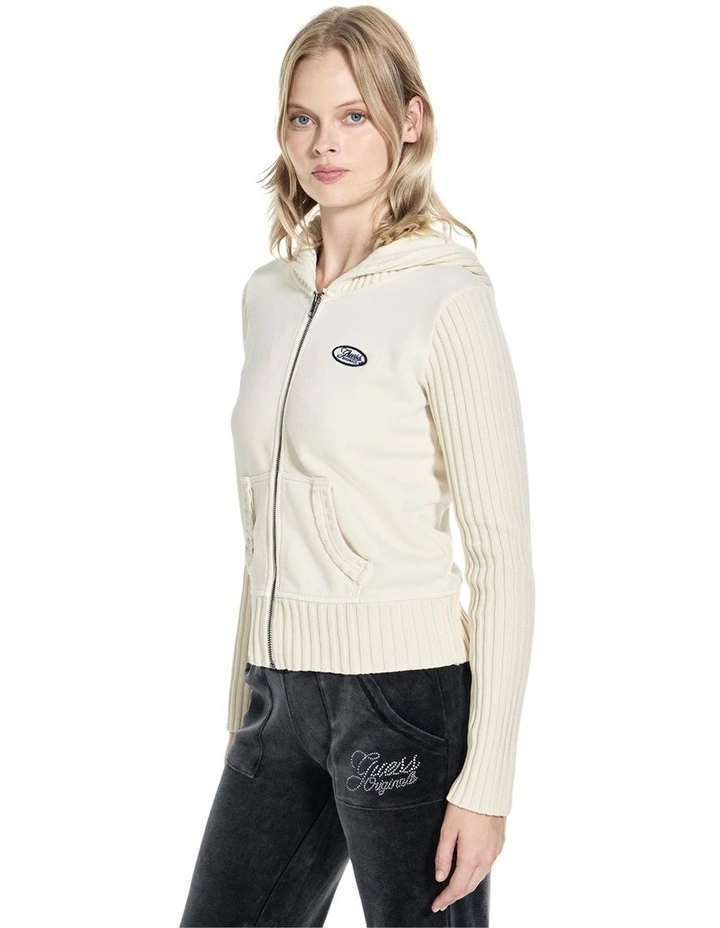 Guess Originals Eco Zip Hoodie in Beige image 3