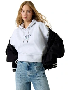 Guess Jeans Light Drop Shoulder Baker Cropped Hoodie in Grey
