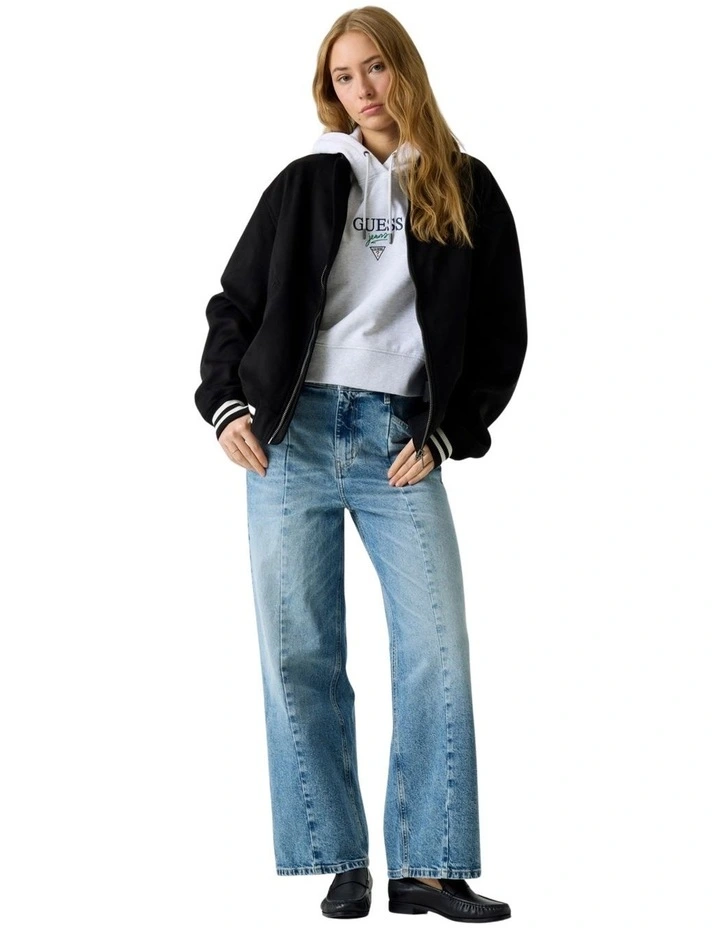Guess Jeans Light Drop Shoulder Baker Cropped Hoodie in Grey image 2