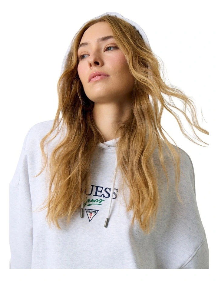 Guess Jeans Light Drop Shoulder Baker Cropped Hoodie in Grey image 4