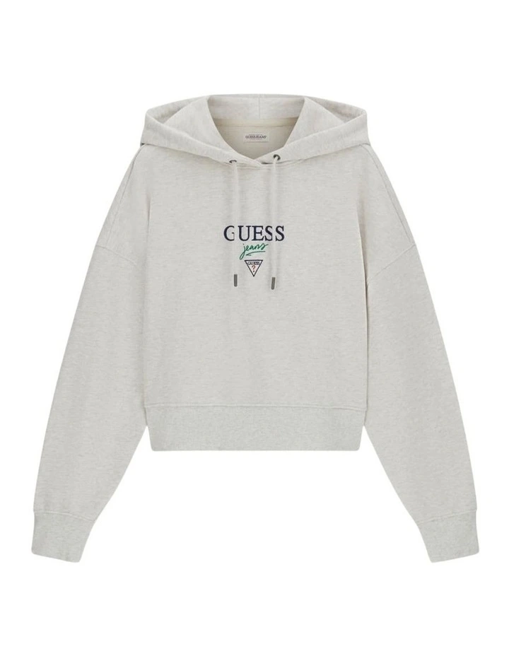 Guess Jeans Light Drop Shoulder Baker Cropped Hoodie in Grey image 5