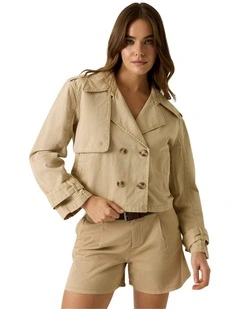 Eco Cropped Trench Coat in Beige