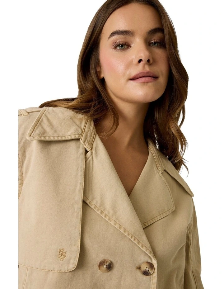 Eco Cropped Trench Coat in Beige image 4
